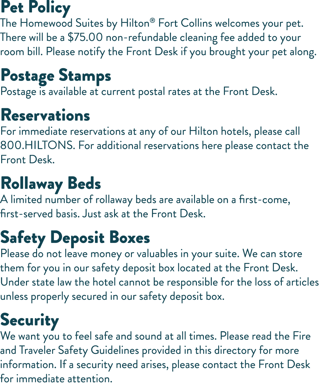 Pet Policy The Homewood Suites by Hilton  Fort Collins welcomes your pet  There will be a  75 00 non-refundable clean   