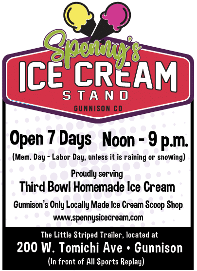 A purple and white sign advertises Speedy's Ice Cream Stand. AI generated content