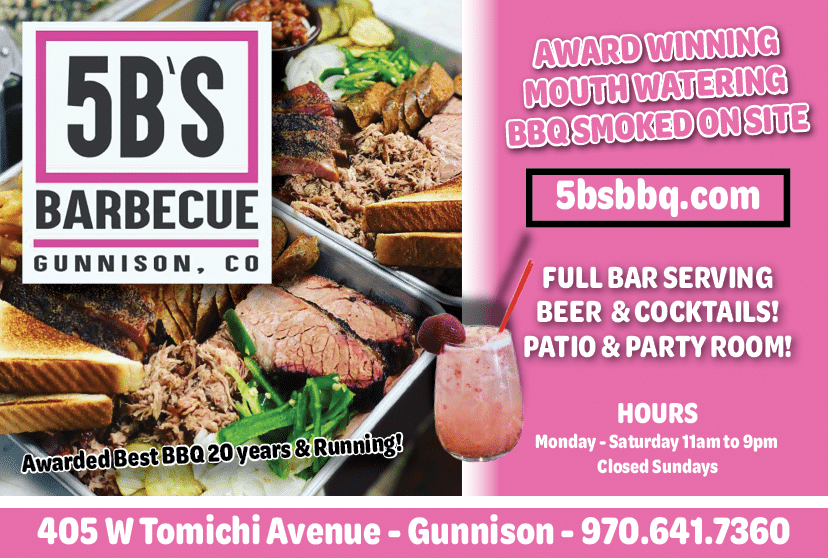 A flyer advertises a barbecue restaurant with a pink background and a picture of food. AI generated content