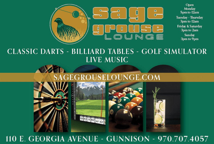 A flyer advertising a lounge with a picture of a pool table, a dart board, and a golf simulator. AI generated content